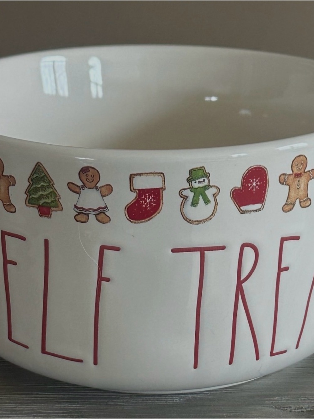 Rae Dunn White Holiday 'Elf Treats' Ceramic Bowl with Red Lettering